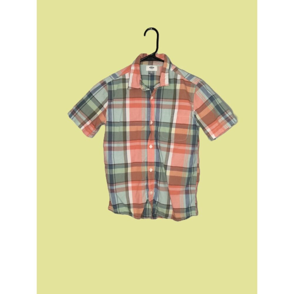 Old Navy ~Boys Bright Plaid Short Sleeve Button Up Shirt Size L 10-12